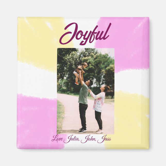 glatta helgdagar i rosa gult, fotofamiljretro magnet (Framsidan)