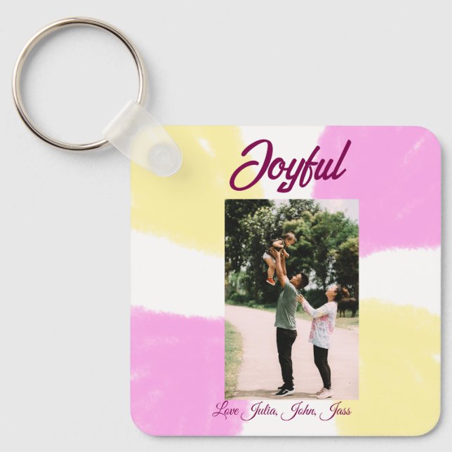glatta helgdagar i rosa gult, fotofamiljretro nyckelring (Framsida)