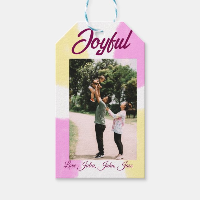 glatta helgdagar i rosa gult, fotofamiljretro presentetikett (Framsidan)