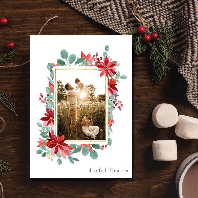 Glatta hjärtans botaniska fotomul julkort (Joyful Heart Botanical Photo Family Christmas Holiday Card)