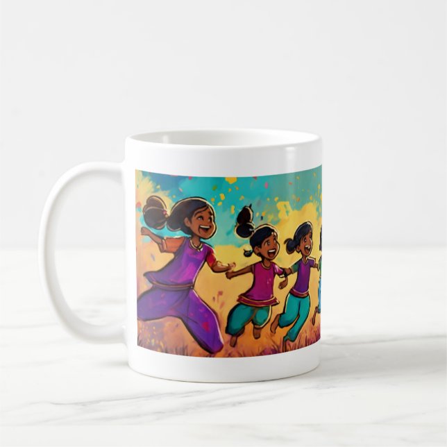 Glatta indiska barn: Handritad Mugg-design Kaffemugg (Vänster)