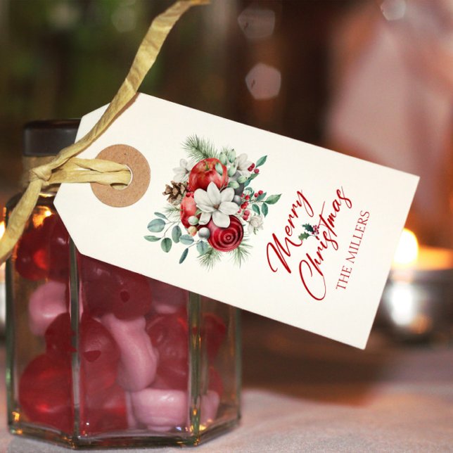 Glatta julblommor och äppelbukett presentetikett (Skapare uppladdad)