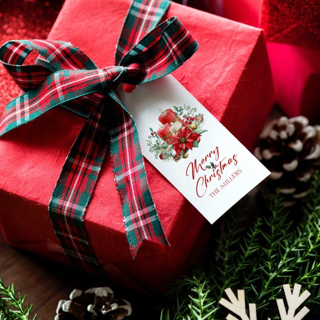 Glatta jullblommor och ljus buquet presentetikett (Skapare uppladdad)