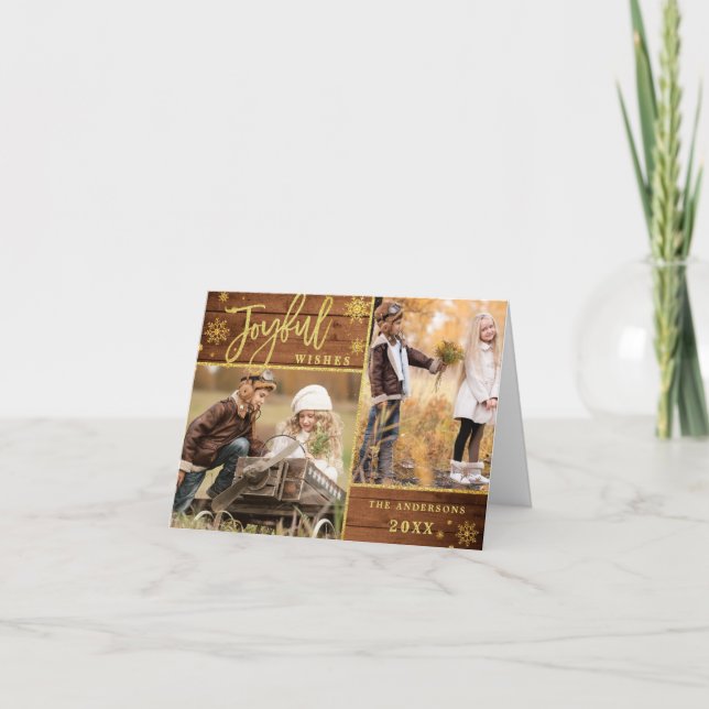 Glatta Önskemål Guld Ram Rustic 3 PHOTO Hälsning Helgkort (Framsida)