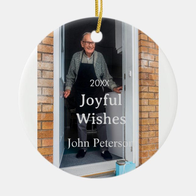 Glatta önskemål lägger till namn fotoman helgdagar julgransprydnad keramik (Framsidan)