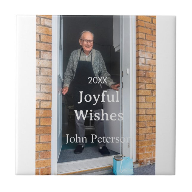 Glatta önskemål lägger till namn fotoman helgdagar kakelplatta (Framsidan)