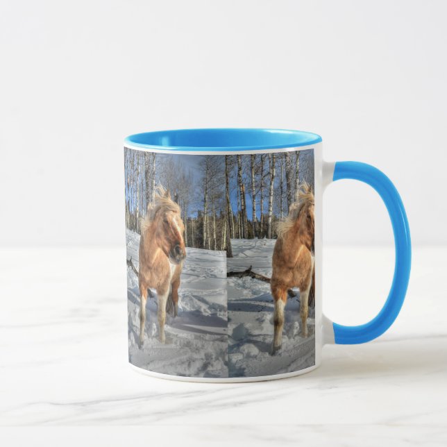 Glatta Palomino Pinto Horse och Snö Mugg (Höger)
