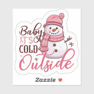 Glatta Rosa Snögubbe som önskar dig en God jul Klistermärken