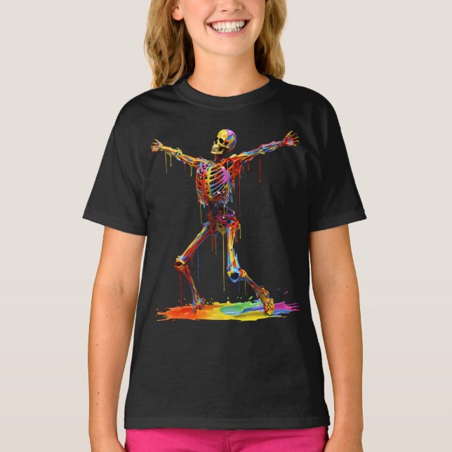 Glatta Skeleton: Dance of Färg T Shirt (Framsida)