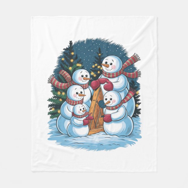 Glatta Snögubbe-familjen Fleecefilt (Framsidan)