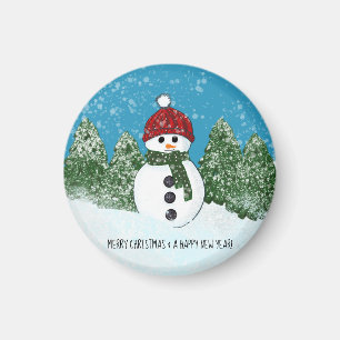 Glatta Snögubbe God jul och Gott nytt år Magnet