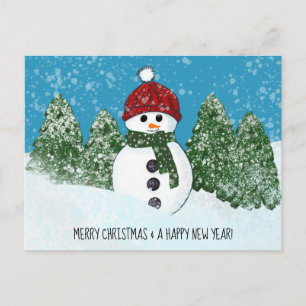Glatta Snögubbe God jul och Gott nytt år Vykort