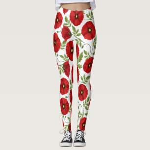 Glatta sommarblommor med vallmoblommor leggings