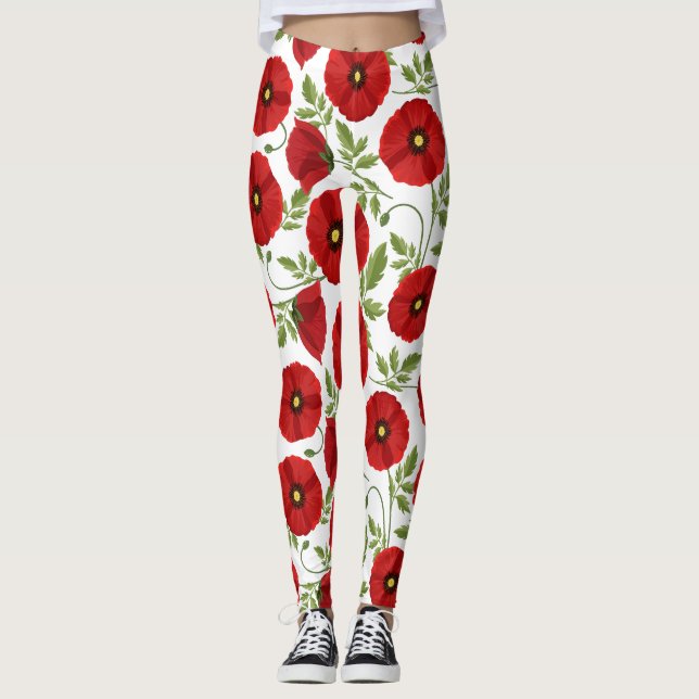 Glatta sommarblommor med vallmoblommor leggings (Framsida)