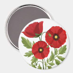 Glatta sommarblommor med vallmoblommor magnet