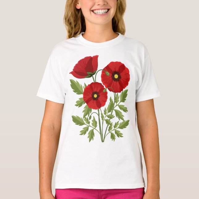 Glatta sommarblommor med vallmoblommor t shirt (Framsida)