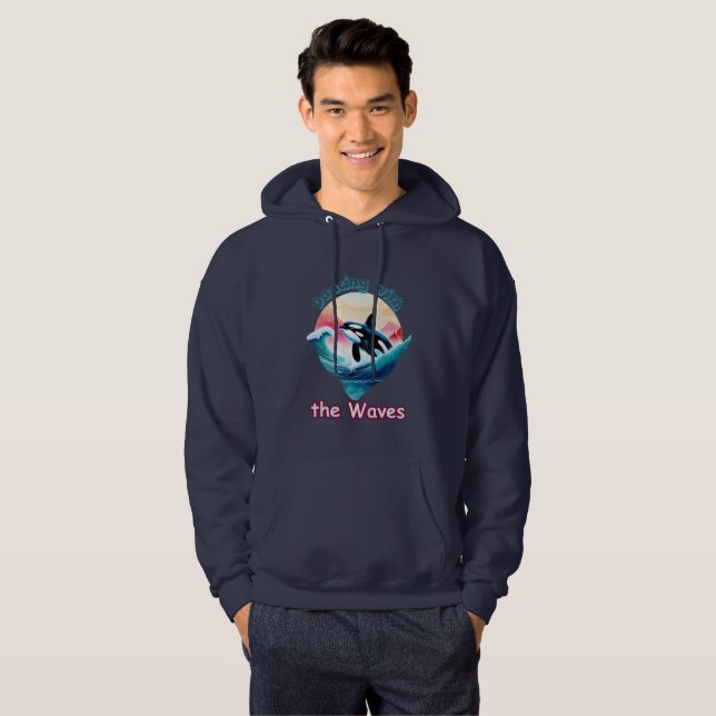 Glatta Stänk: Orca i Bright Aqua Vatten Hoodie (Hel framsida)