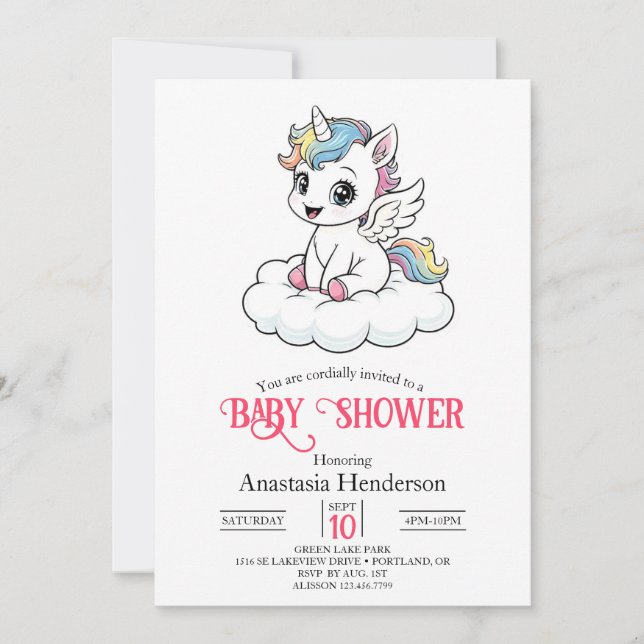 Glatta Stollig Unicorn Baby Shower Inbjudningar (Framsida)