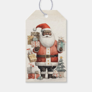 Glatta Svart Santa , presenter, Julgran Presentetikett