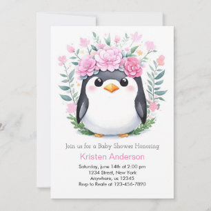 Glatta vattenfärgsbarn Penguin Girl Baby Shower Inbjudningar