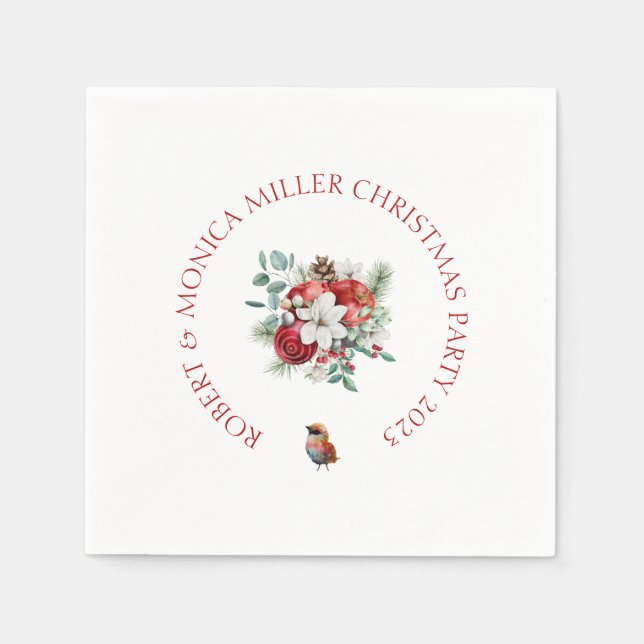 Glatta Vibe-julblommor och rödäpple-buquet Pappersservett (Framsidan)