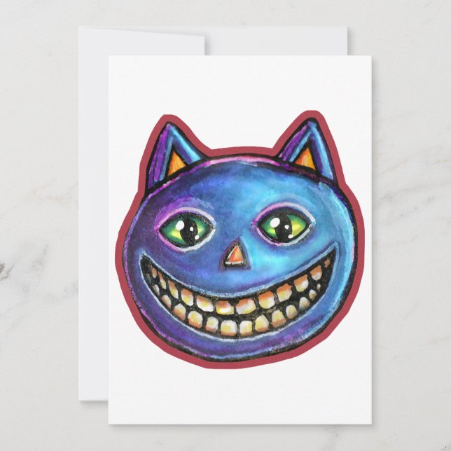 Glattande blå katt Vintage Halloweenies Inbjudningar (Framsida)