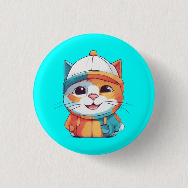 Glattande katt som bär hatt-78190 knapp (Framsida)