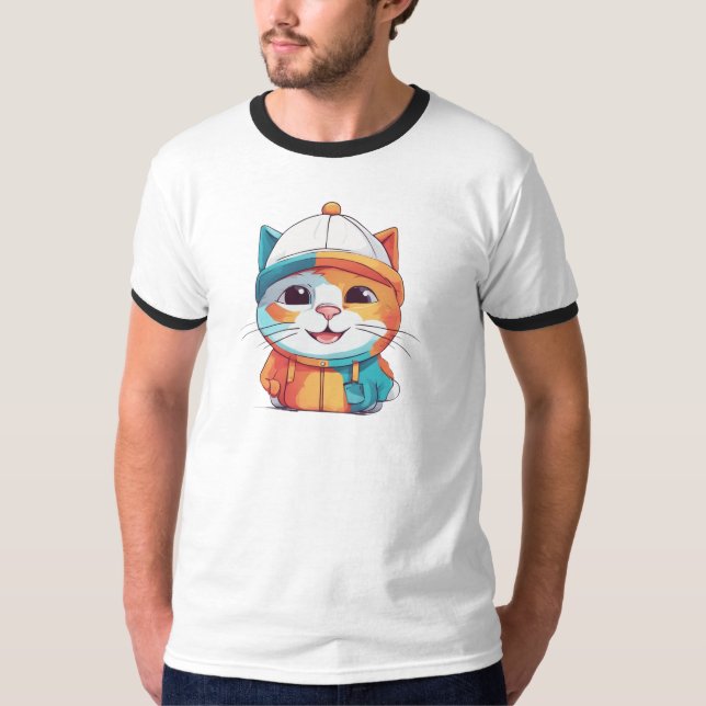 Glattande katt som bär hatt-78190 t shirt (Framsida)