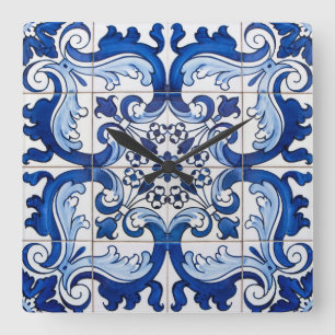 Glazed Tiles Portugisiska Azulejo Stil Fyrkantig Klocka