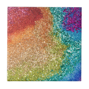 Gleaming Rainbow Glitter Swirl Kakelplatta