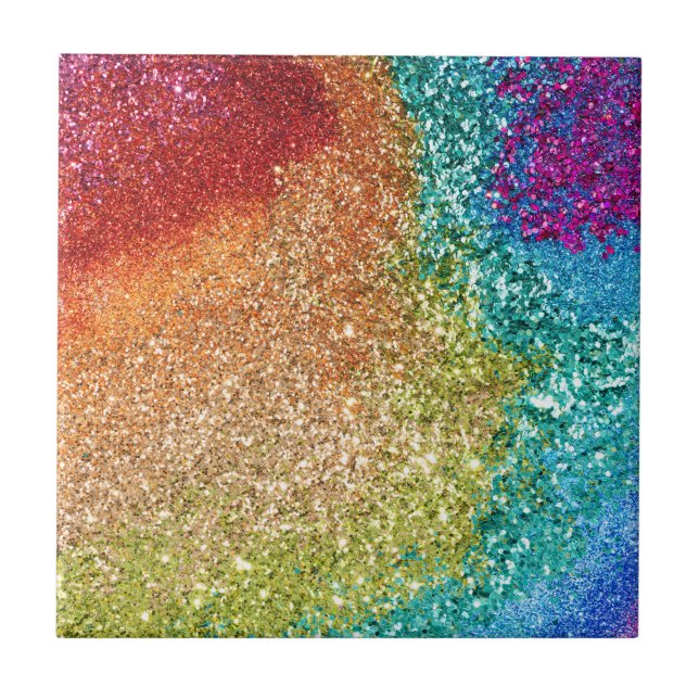 Gleaming Rainbow Glitter Swirl Kakelplatta (Framsidan)