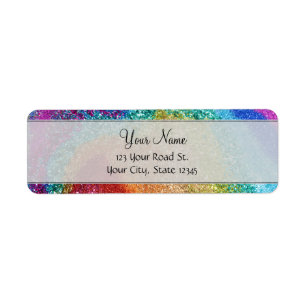 Gleaming Rainbow Glitter Swirl Returadress Etikett