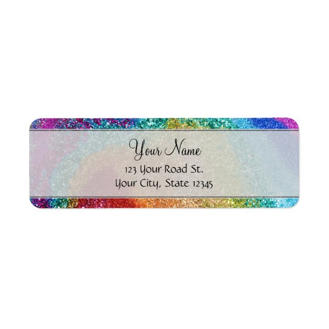 Gleaming Rainbow Glitter Swirl Returadress Etikett (Framsidan)