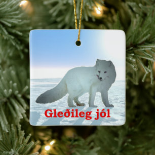 Gleðileg Jól - Arktiskt räv Julgransprydnad Keramik