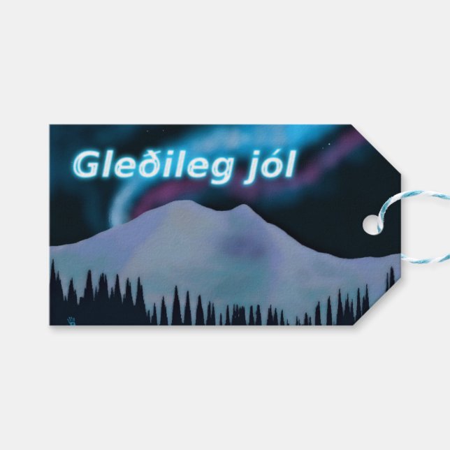 Gleðileg Jól - Blue Aurora Presentetikett (Framsidan (Horisontell))