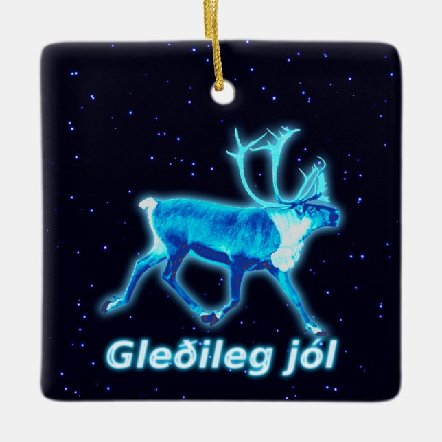 Gleðileg Jól - Blue Västindiou (renar) Julgransprydnad Keramik (Framsida)