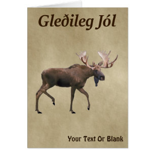 Gleðileg Jól - Bull Moose på gammal Papper Hälsningskort