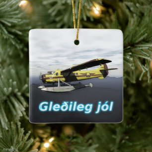 Gleðileg jól - de Havilland DH3-C Otter Julgransprydnad Keramik