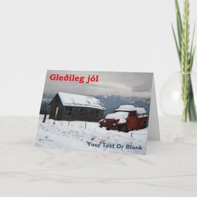 Gleðileg Jól - gammal röd lastbil Helgkort (Framsida)