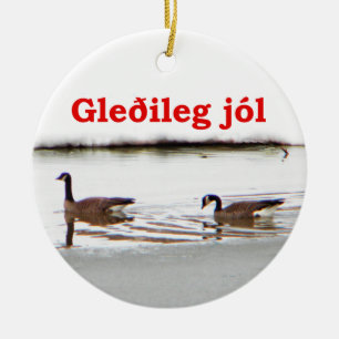 Gleðileg jól - Honkers - Kanada Geese Julgransprydnad Keramik