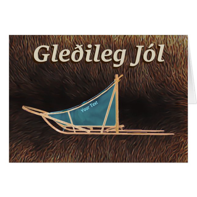 Gleðileg Jól - Hund Sled Hälsningskort (Framsidan Horizontal)