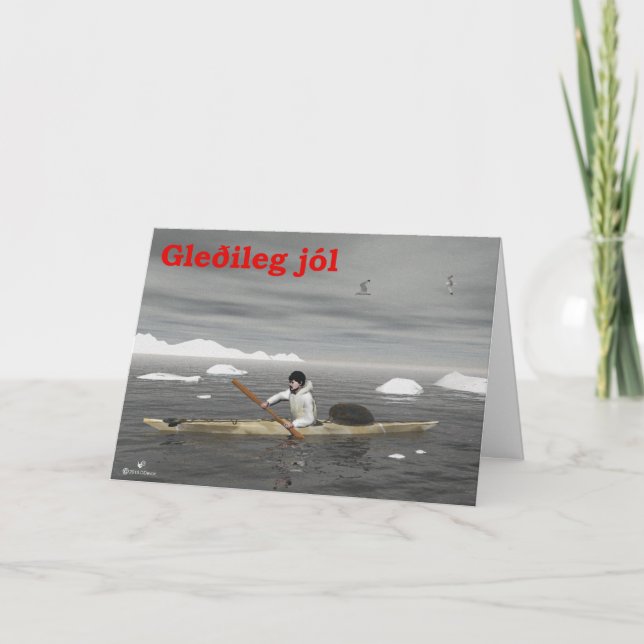 Gleðileg Jól - Inuit Kayak Helgkort (Framsida)
