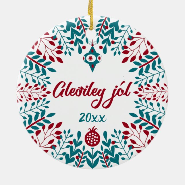 Gleðileg jól, isländsk jul Hälsning Julgransprydnad Keramik (Baksidan)