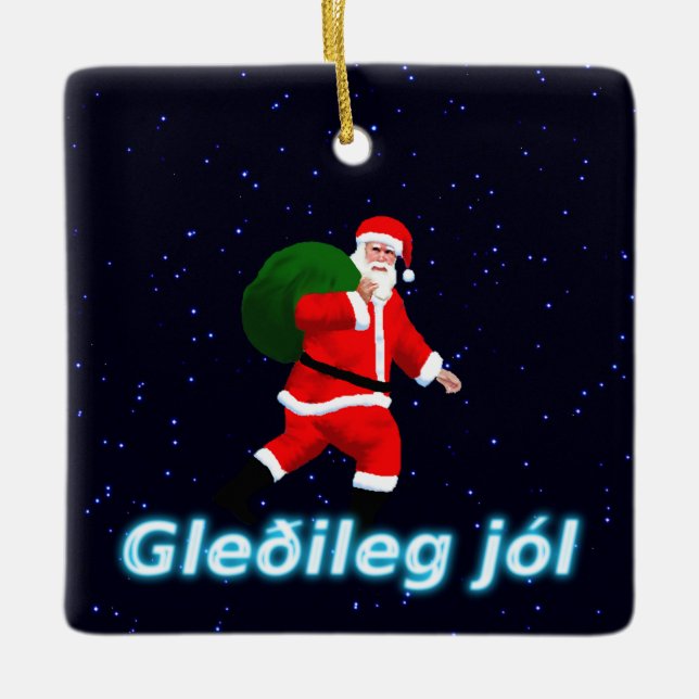 Gleðileg jól - jultomten julgransprydnad keramik (Framsida)
