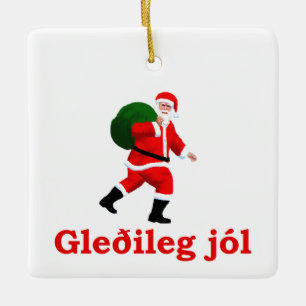 Gleðileg jól - Jultomten Julgransprydnad Keramik