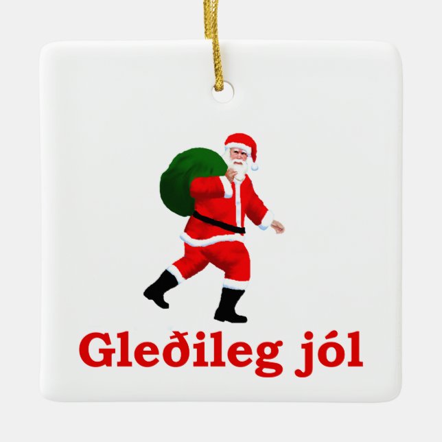 Gleðileg jól - Jultomten Julgransprydnad Keramik (Framsida)
