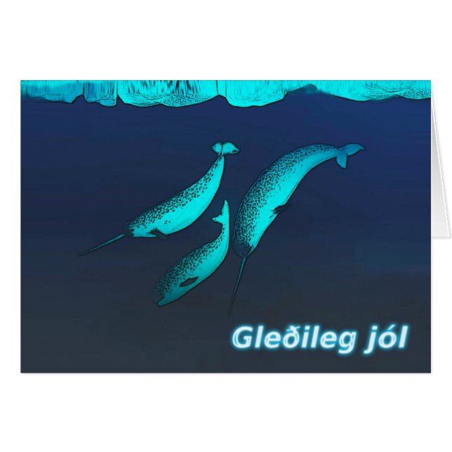 Gleðileg Jól - Narwhal Hälsningskort (Framsidan Horizontal)