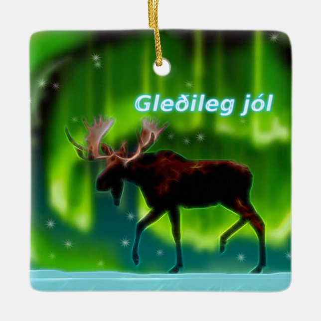 Gleðileg jól - nordlig ljusälg julgransprydnad keramik (Framsida)