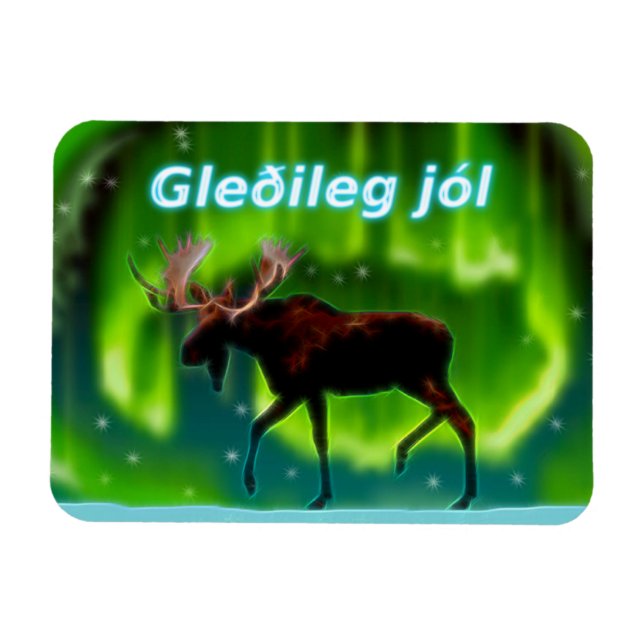 Gleðileg jól - norra Ljus Moose Magnet (Horisontell)