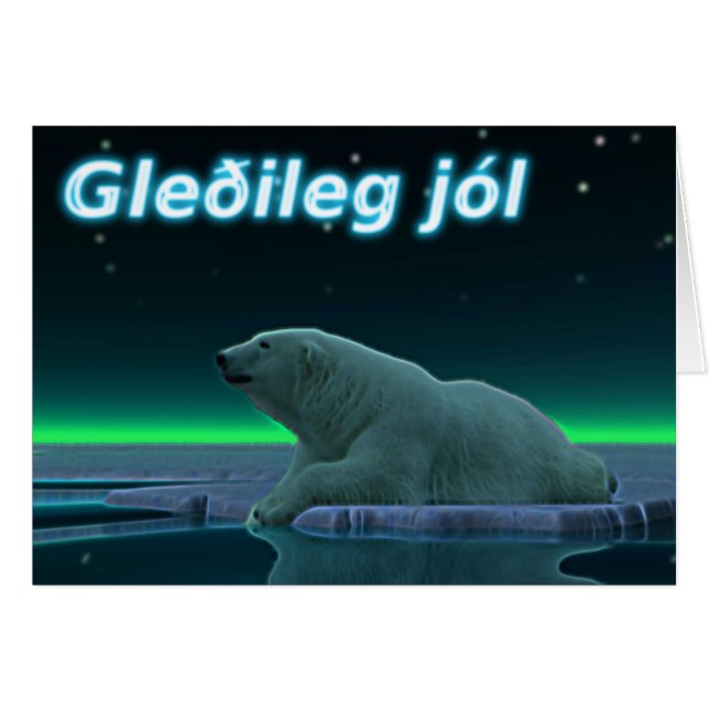 Gleðileg Jól - Polar Bear i Ice Kant Hälsningskort (Framsidan Horizontal)